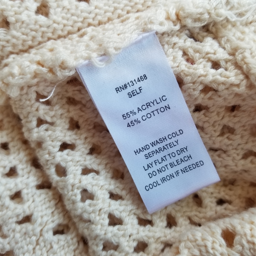 Fate by LFD Wide Open Arm Ivory Sweater Size Large Relaxed Crochet NEW NWT - Picture 10 of 10